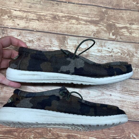 Hey Dude Wally Linen Youth Camo Size Y6 W7 EU 38 Camouflage Slip On - Picture 2 of 15